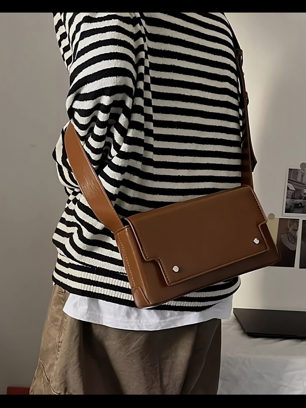 NWOT Unisex Brown Faux Leather Envelope Sling Bag